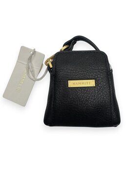 Hammitt Mini B Black Leather Micro Bag Charm Coin Pouch Brushed Gold NWT